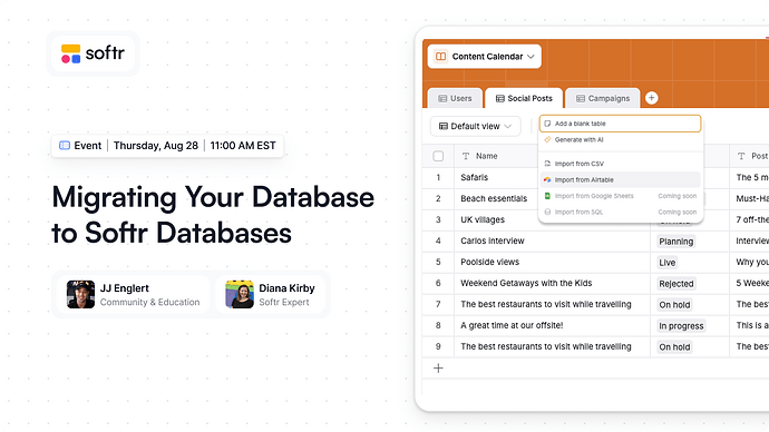 Softr Database Event with Diana