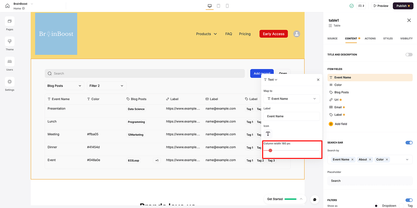 Adjust column width of a dynamic table by simply dragging? - Ask the ...